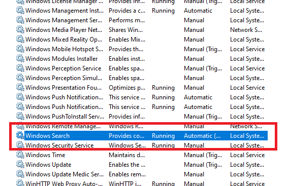 Disable the Windows Search Index