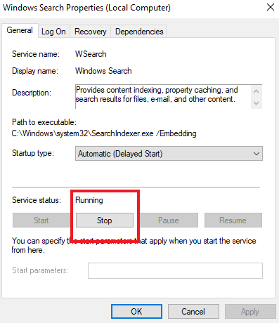 Disable the Windows Search Index