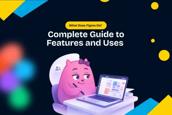 What does Figma do complete guide illustration with mascot using design tool on laptop